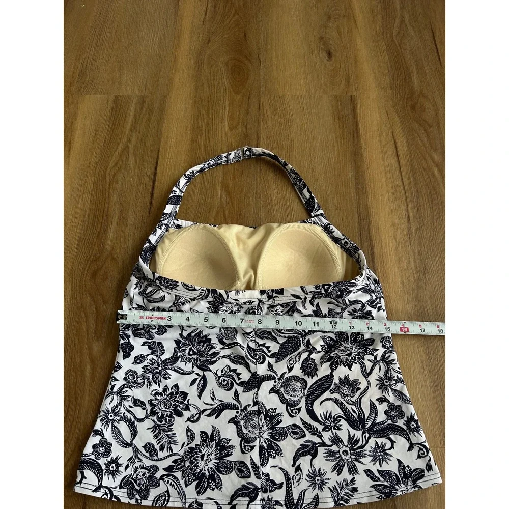 Lands End Womens Navy White Floral Halter Tankini Top Swimwear‎ Size 8